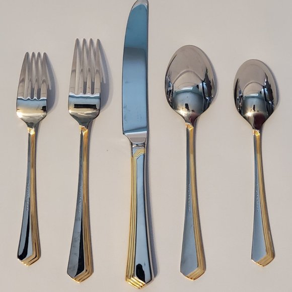 Ramona Gold (Stainless) Solid Serving Fork by Yamazaki  Yamakazi Japan Stainless Flatware Set \